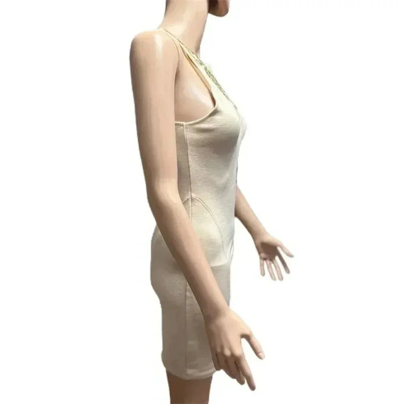 Free People XS Nude Tan Beaded Bodycon Mini Low Back Glam Dress - Picture 3 of 11